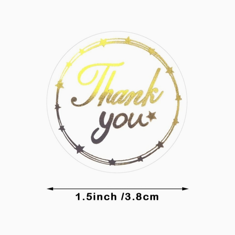 50 Round Transparent Gold Glitter Foil Seal Thank You Stickers 1.5"